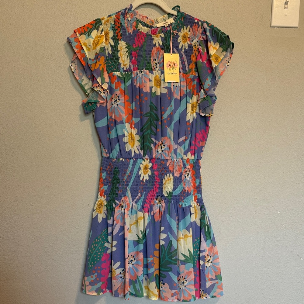 Entro Floral Midi Dress - Blue and Multicolor
